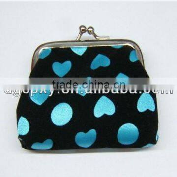 New !Wholesales Customized cute colourful heart pattern fabric cloth clasp clip coin purse wallet