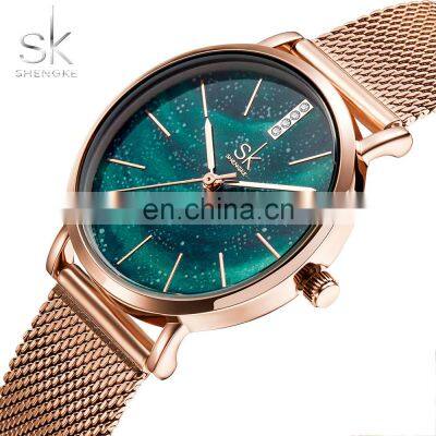 SHENGKE Latest Starry Sky Face Design Watch Steel Mesh Band Milanese Strap Women Quartz Wrist Watch jam tangan