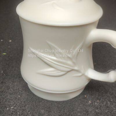 White Porcelain Office Cup Bamboo Burning Mug Cup Ceramic With Lid photo-3