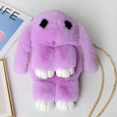 013New Cute Plush Rabbit Bag Fashion Girl Rabbit Fur Handbag Women's Casual Long Chains Cartoon Bunny Messenger Bag photo-2