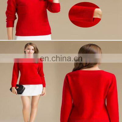 Bulk Wholesale New Designs Pullover For Ladies Sweater Red Color Crew Neck Woolen Sweater
