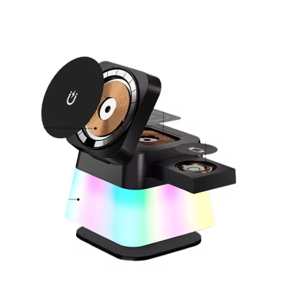 3-in-1 Folding Magnetic RGB Dream Lamp Effect Desktop Wireless Charging Watch Earbuds Mobile Phone Power Bank Station