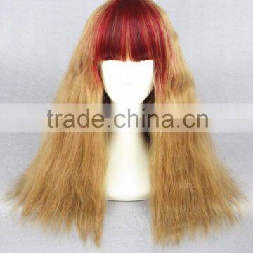 Medium 50cm Red Gold Mixed Curly Cosplay Lolita Synthetic Women Party Wig photo-2