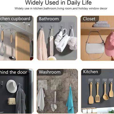 Adhesive Hooks, Sticky Hooks, Transparent Reusable Removable Adhesive Hooks for Hanging, Wall Hooks for Hanging Can be Use for Kitchen Bathroom Shower Outdoor Home Improvement photo-4