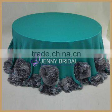 TC107C Factory Supplier Blush Pink Satin Ruffle Rosette Table Cloth photo-5