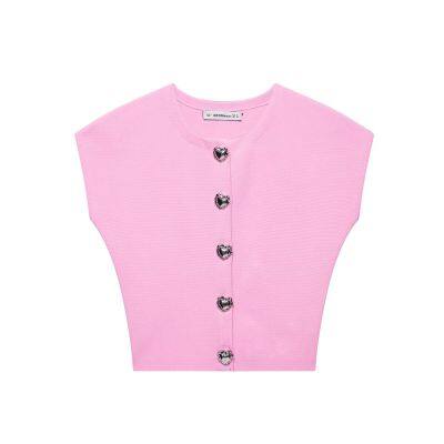 2025 Spring/Summer Sweet Sleeveless Vest Wholesale Women's Knitted Short Top