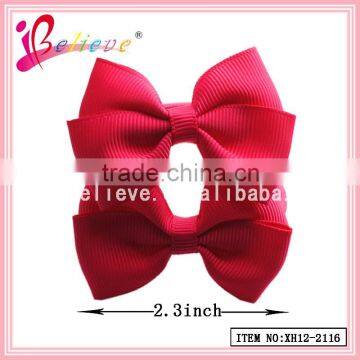 Wholesale handmade solid bow boutique girls fancy elastic hair bands