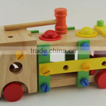 Wooden screw car pounding toy