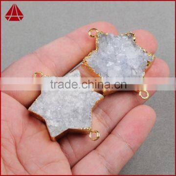 White Summer SALE Star Druzy Druzzy Drusy Electroplated 24K Gold Plated Double Bail Pendant photo-3