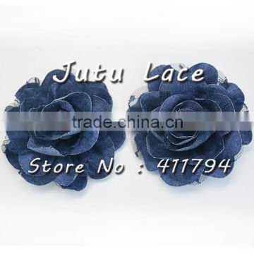 Chic Denim lace flower from JUTU, chiffon petals flower lady long dress collat flower