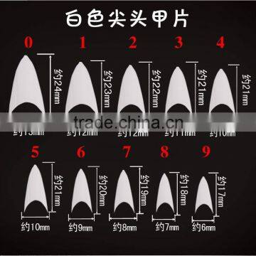 2014 New Arrivals salon DIY natural acrylic nail tips, full cover false stiletto nails,500 pcs+100 pcs fake nail tip+10 Sizes