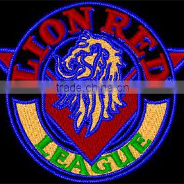 Hign quality lion design custom embroidered patches for apparel.