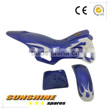 Mini dirt bike plastics / fairings kit. Blue with White Flames