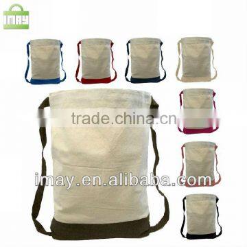Two tone cotton drawstring backpack