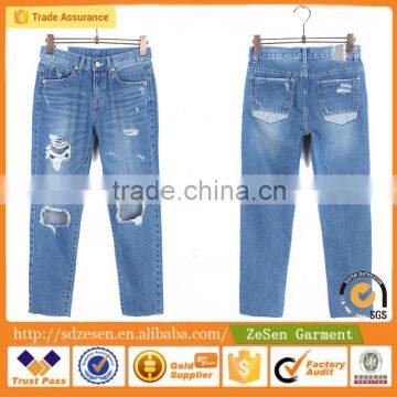 Wholesale Manufacturer Heavy Rips Twill Skinny Jeans Plain Dyed Apparel Clothing For Women