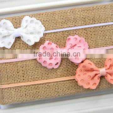 Cute Mini Eyelet Handmade Burned Bow Headband For Baby,Thin Elatic Headband