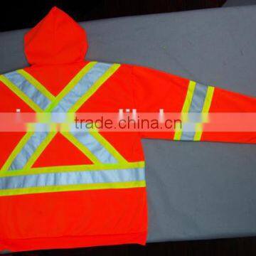 Reflective Safety Long Sleeves Hoodie Kangaroo Pocket Brushed Reflective Fleece