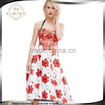 Ladies Western Dress Designs In Woman Halter Midi Dresses With Floral Print