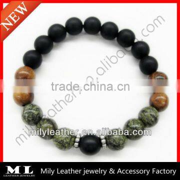 2014 NEW- Matte Green Matte Black Onyx Wood Bead Bracelet MLAS-016