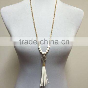 Fashion latest design natural stone bead necklace, wholesale tassel pendant jewelry