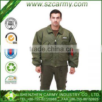 100% cotton M65 Men's Flight Jacket with Zipper fly and Hidder button Elastic cuffs and bottom hem