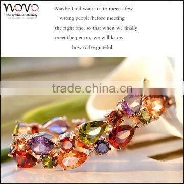 Women's Fashion Leaf Brass/Alloy Bracelet with Colored Crystals and Gold Plating