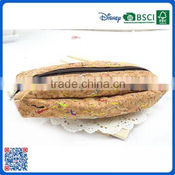 new material natural wood fancy cork bag zipper lock pencil bag for school or present
