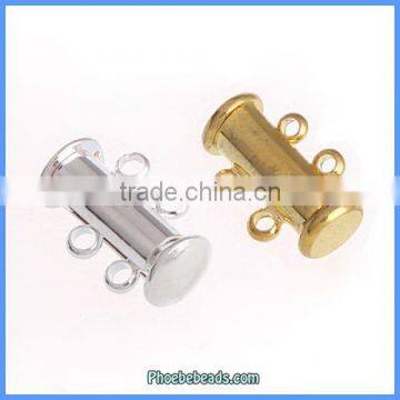 Nickle Gold Coating Brass 2 strand Magnetic Jewelry Making Connectors Tube Slide Lock Clasps For Brazilian Bracelet PMC-M118