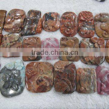 Red jasper and rhodonite flower carving, horse carving, bird carving, turtle carving, butterfly carving loose color stone