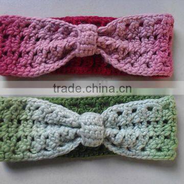 High Popular Quality Handmade Cute Super Soft Chunky Dip Dyeing Colorful Crochet Bow Headbands