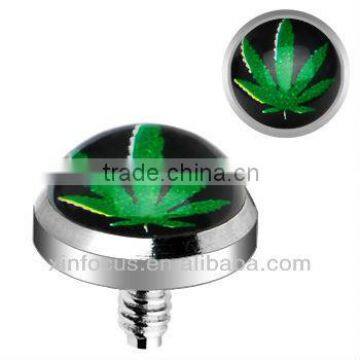 Surgical Steel Internally Threaded Hemp Leaf Logo Dermal Anchor Top body piercing accessories