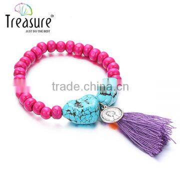 Fashionable lucky pink beads tassel elastic bracelet jewelry for women friends gift best choose 2016