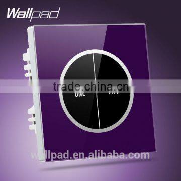 Modern Wallpad Benz LED Light Waterproof UK Purple Crystal Glass Touch switch 110~250V 2 gang 1 way Touch Light Wall Switch