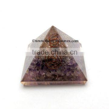 Amethyst Orgone Pyramid With Copper Wrrapped Crystal Point