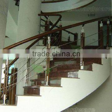 stair curved stainless steel rod balustrade with wood handrail