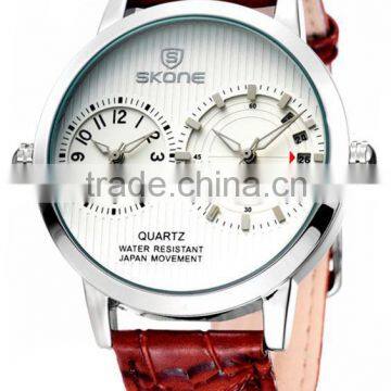 SKONE 9142 Coffee Band Military Brown Leather Alloy Watch
