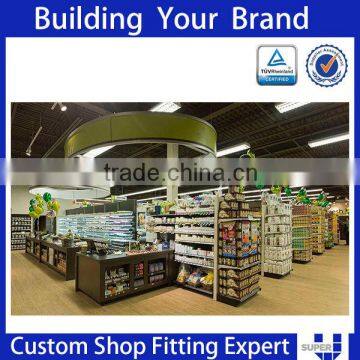 design wood metal supermarket stand display shelf