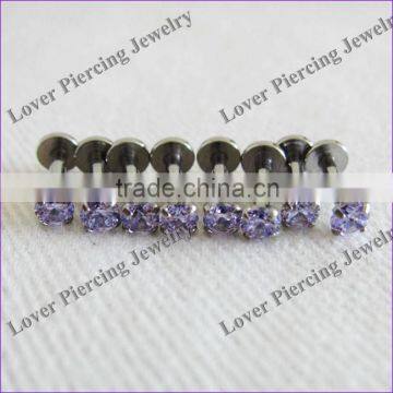 Round Zircon Design High Polish Stainless Steel Unique Labret Studs [SS-L963A]