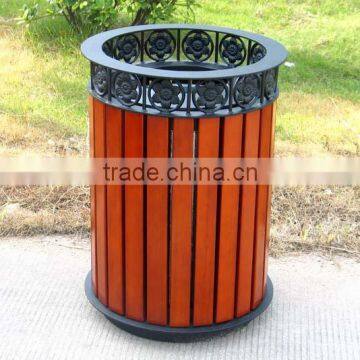 Powder coating steel and wood outdoor garden dustbin wooden waste bin