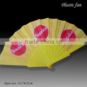 Fold up cloth fan with yellow ribs