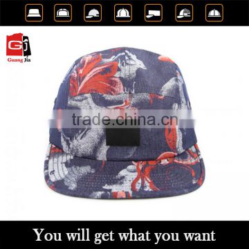 High quality custom floral printing snapback 5 panel flat cap with your logo wholesale