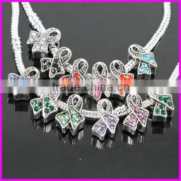 KJL-BD5130 Wholesale ! Mix color rhinestone Antique Alloy ribbon big hole Beads breast cancer awareness fit jewelry DIY