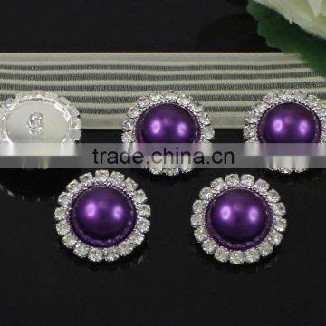 round dark purple pearl rhinestone button embellishment with shank