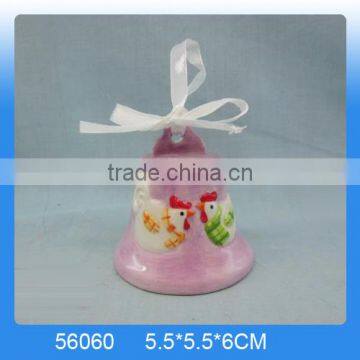 Handmade ceramic dinner bell with chicken painting for sale