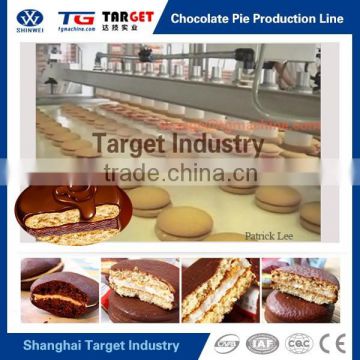 Full Automatic Chocolate Pie Marshmallow Center Jamed Chocolate Coated Cake Production Line