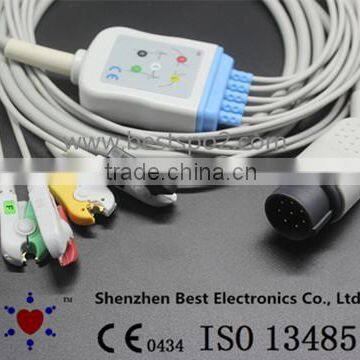 Nihon Kohden ECG Cable and Leadwires with 5 Leads, 8pin, IEC with Grabber