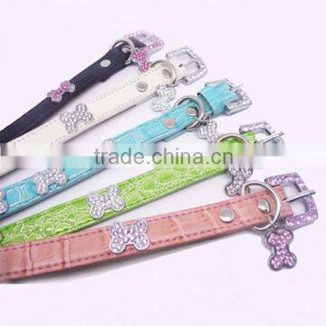 All color available pet training collar leash with crystal bone and buckle