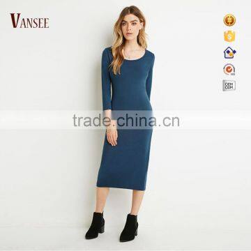 Plain long sleeve soft one-piece dress elegant long evening dress