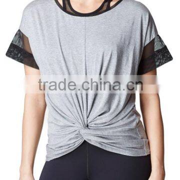 2016 Short Mesh Sleeve Top With Knotted Front Office In United States (USA)Small Minimum photo-2
