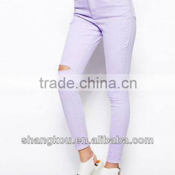 Women fashion high wasit skinny jeans with ripped knee's